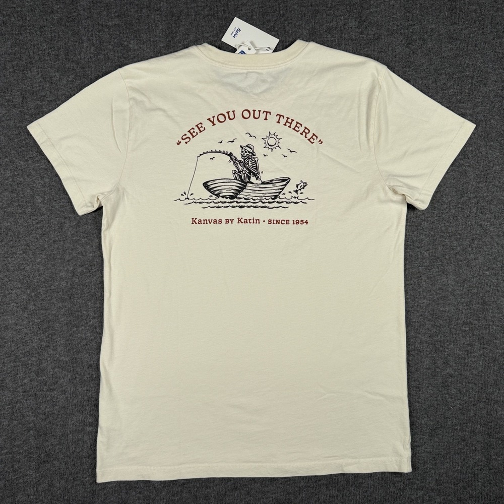 Katin Shirt Mens Medium Beige Cast Off Skeleton Boat Crew Short Sleeve Tee NWT